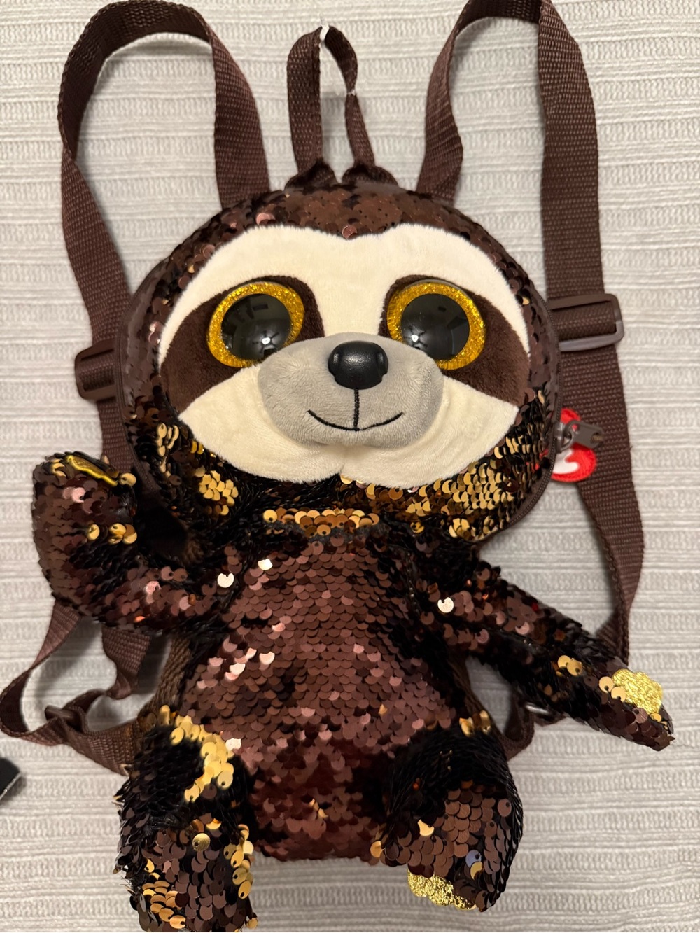 Ty Sequin Sloth Kids Backpack - Brown, Gold, Black